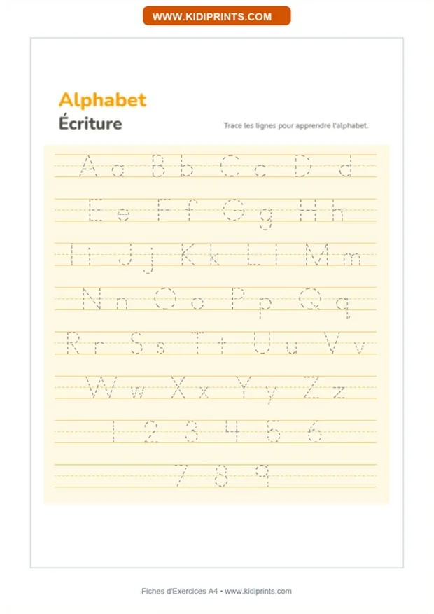Alphabet cursif — écriture à imprimer, format A4