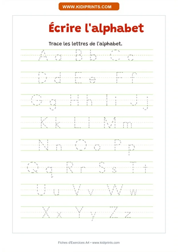 Écrire l’alphabet à imprimer, format A4
