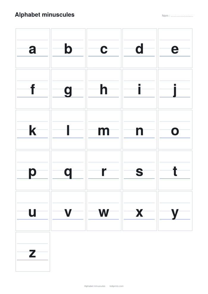 Alphabet minuscules à imprimer, format A4