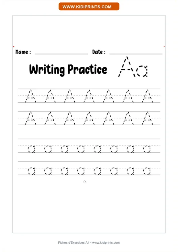 Writing practice — alphabet anglais à imprimer, format A4