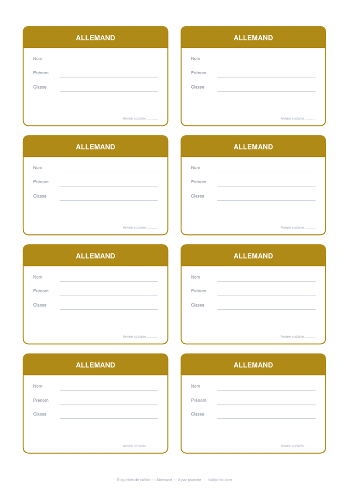 Étiquettes Allemand à imprimer, format A4