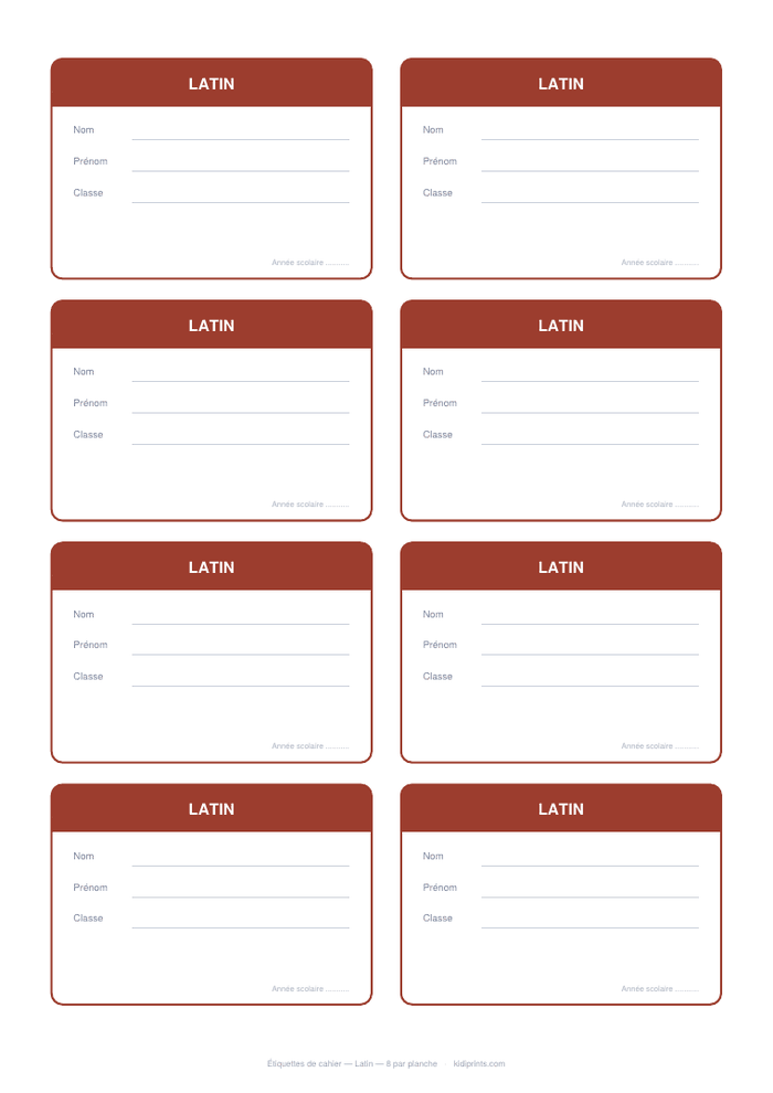 Étiquettes Latin à imprimer, format A4
