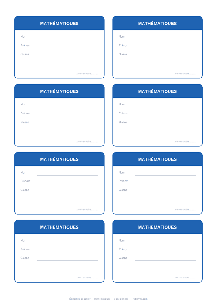 Étiquettes Mathématiques à imprimer, format A4