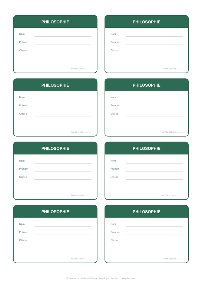 Étiquettes Philosophie à imprimer, format A4