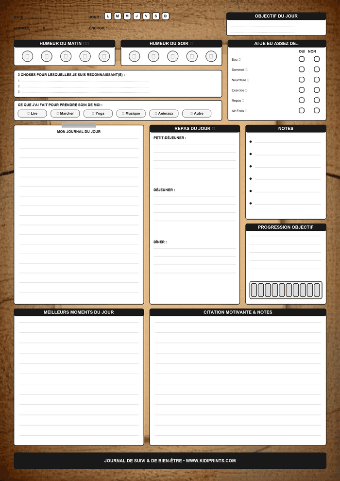 Journal de suivi et bien-être à imprimer, format A4