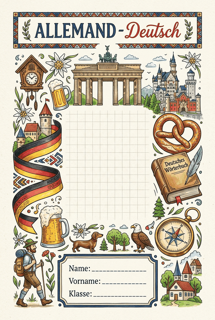 Page de garde de Allemand à imprimer, modèle A4