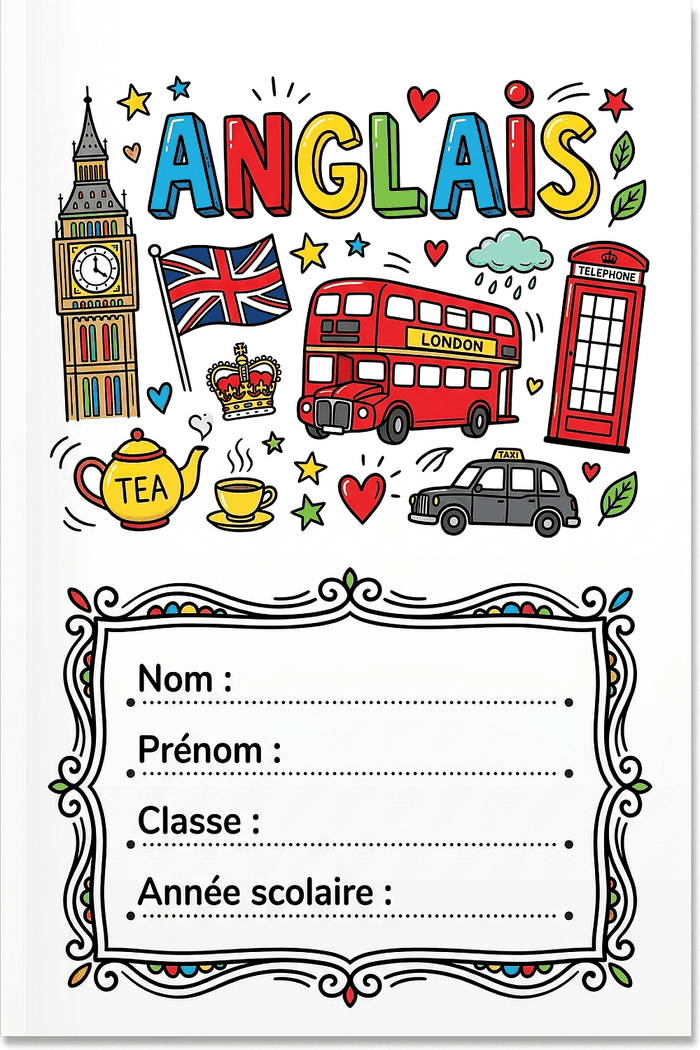 Page de garde Anglais à imprimer, format A4