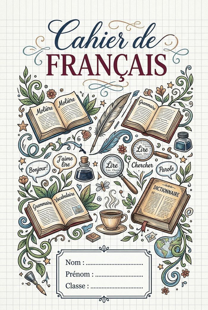 Page de garde de Français à imprimer, modèle A4