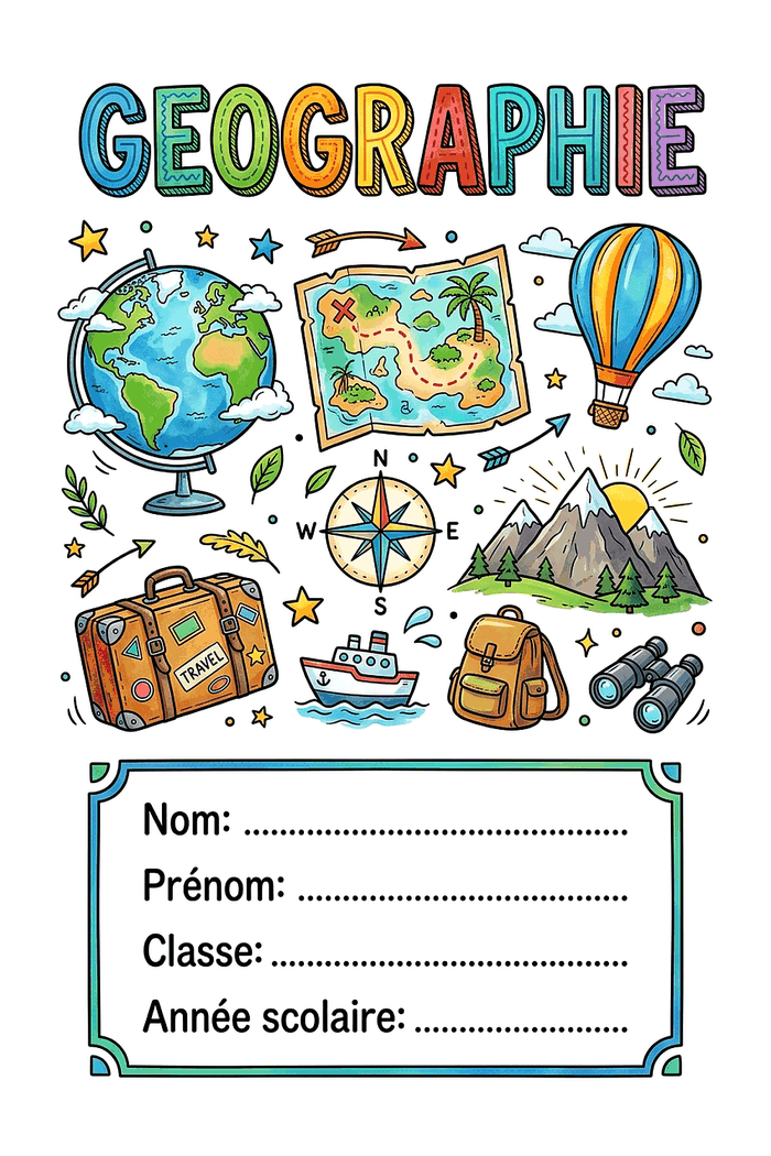 Page de garde Géographie à imprimer, format A4