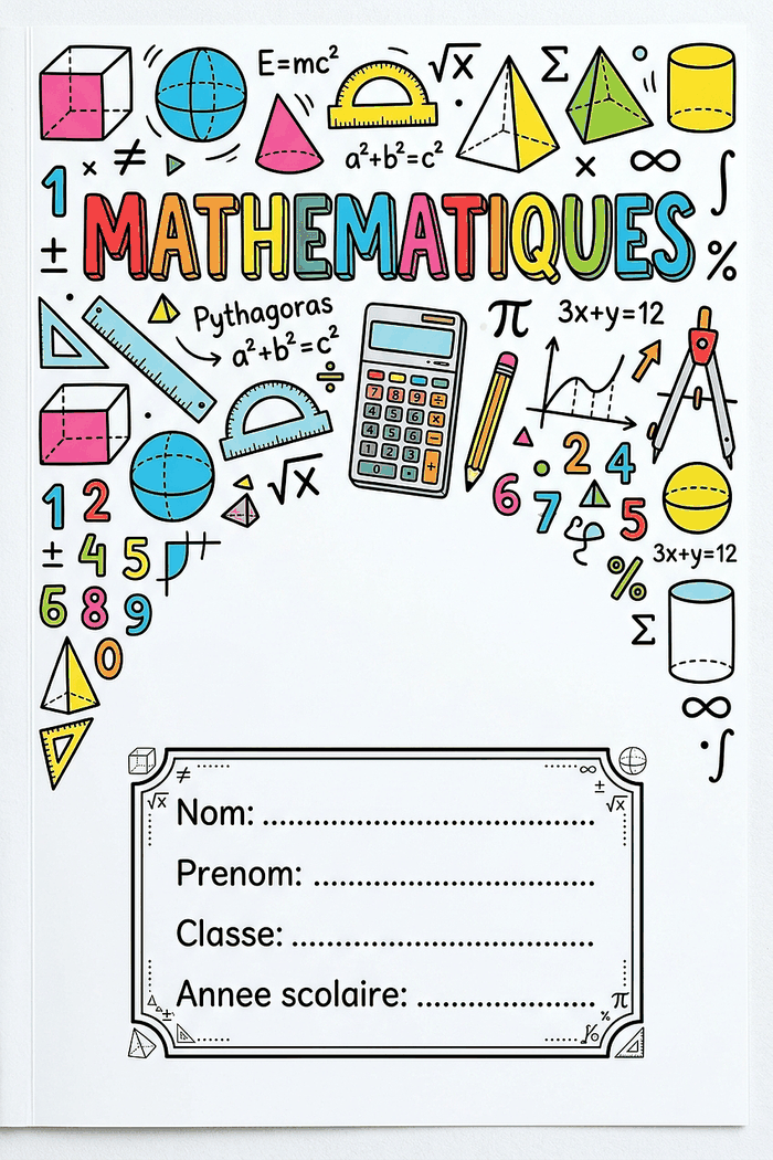 Page de garde Mathématiques à imprimer, format A4