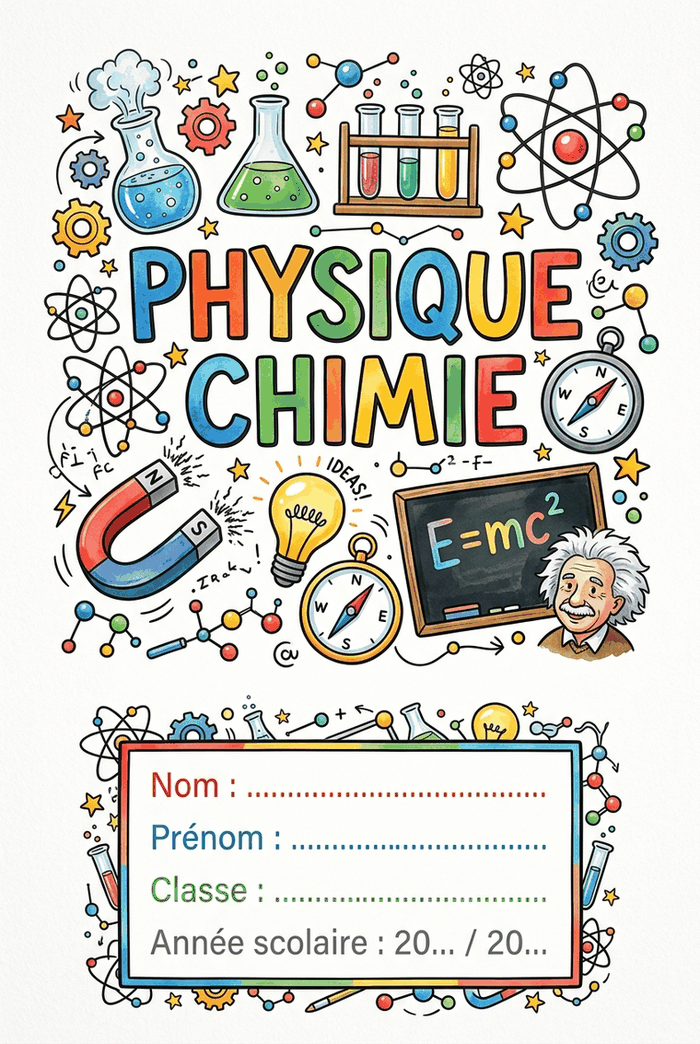 Page de garde de Physique-Chimie à imprimer, modèle A4