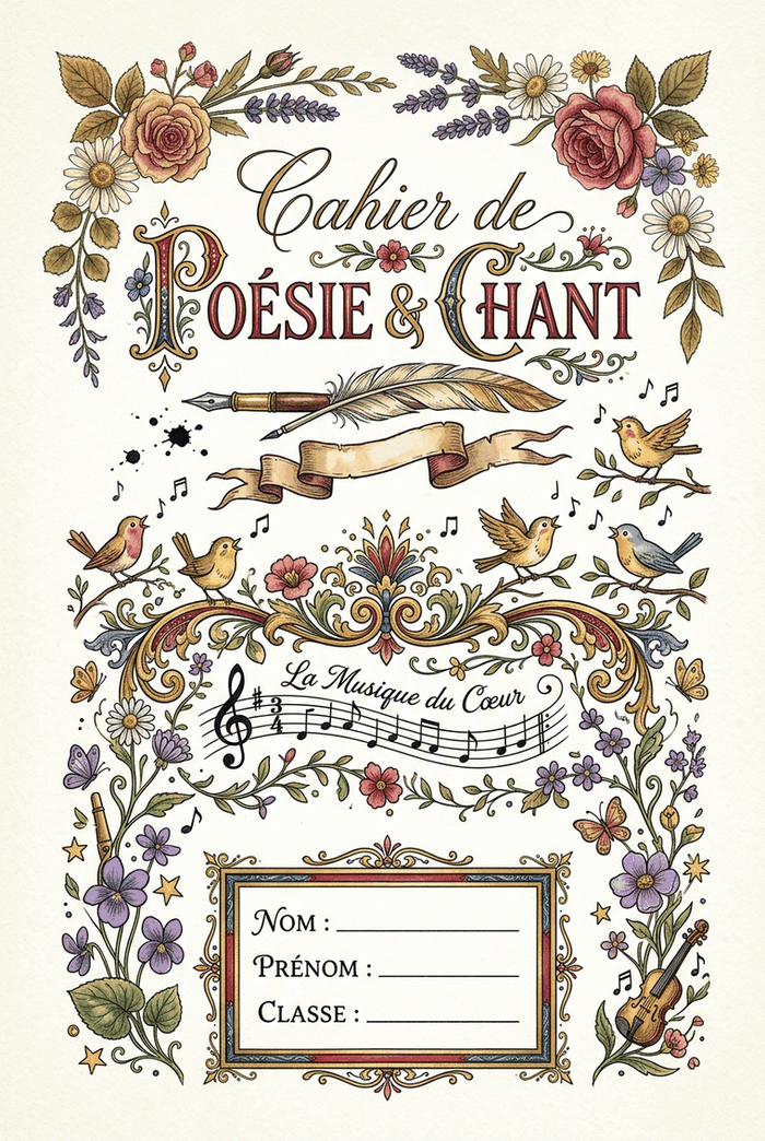 Page de garde de Poésie et Chant à imprimer, modèle A4