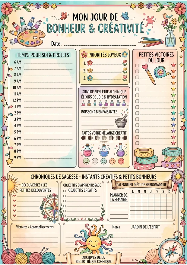 Mon jour de bonheur et créativité à imprimer, format A4