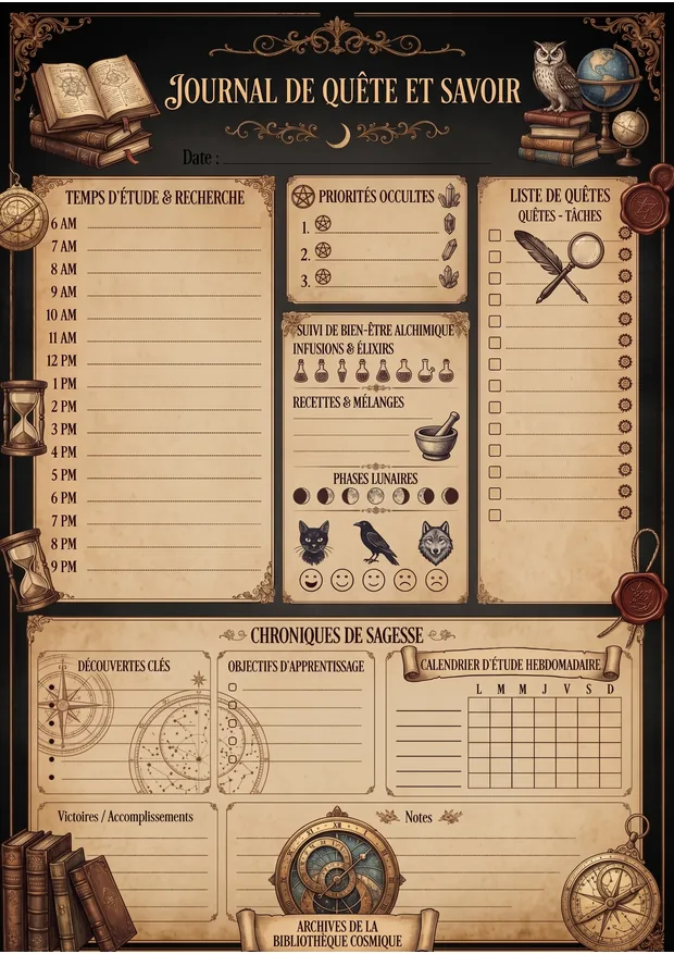 Journal de quête et de savoir à imprimer, format A4