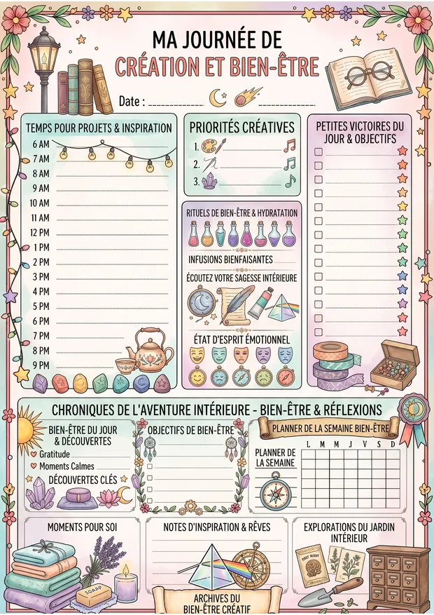 Ma journée de création et bien-être à imprimer, format A4