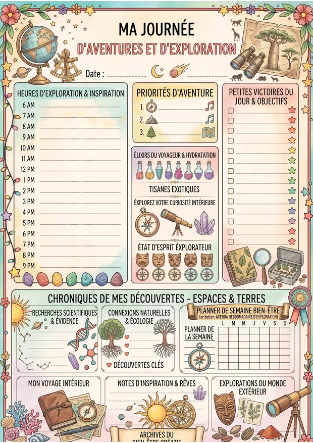 Ma journée d’aventures et d’exploration à imprimer, format A4