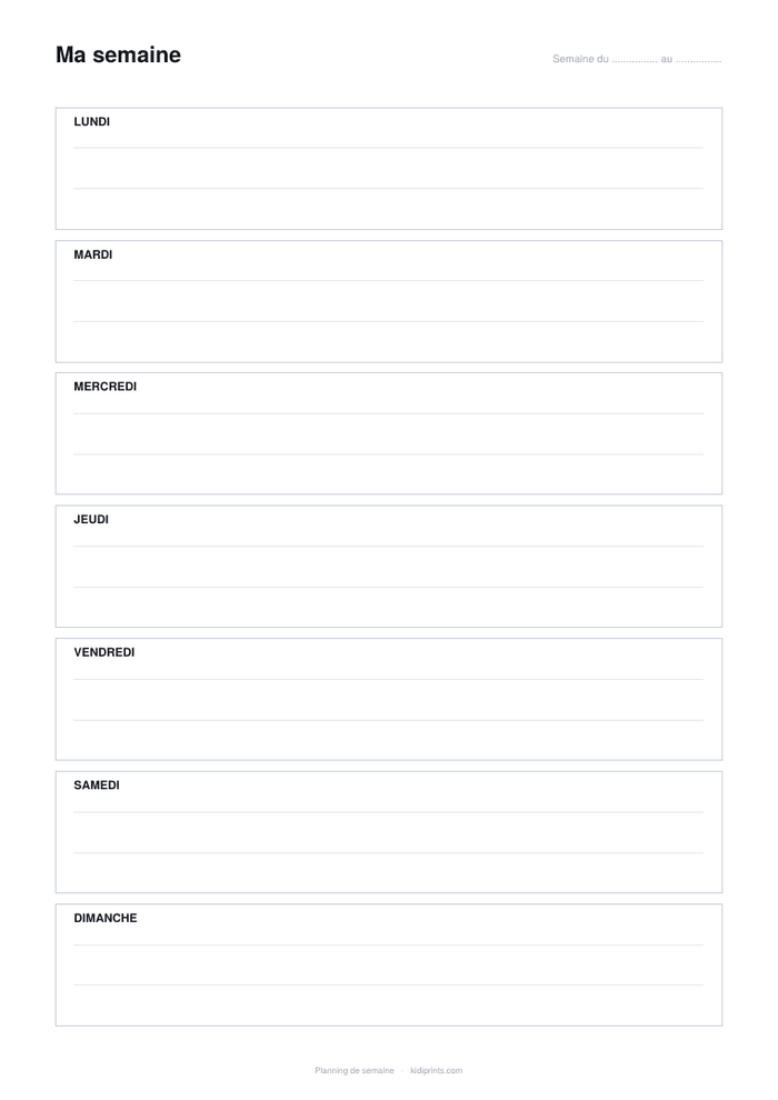 Planning de semaine à imprimer, format A4