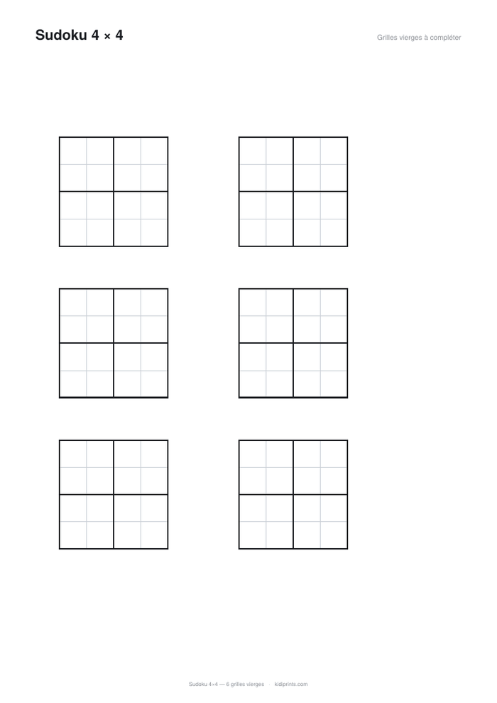 Sudoku 4×4 à imprimer, format A4