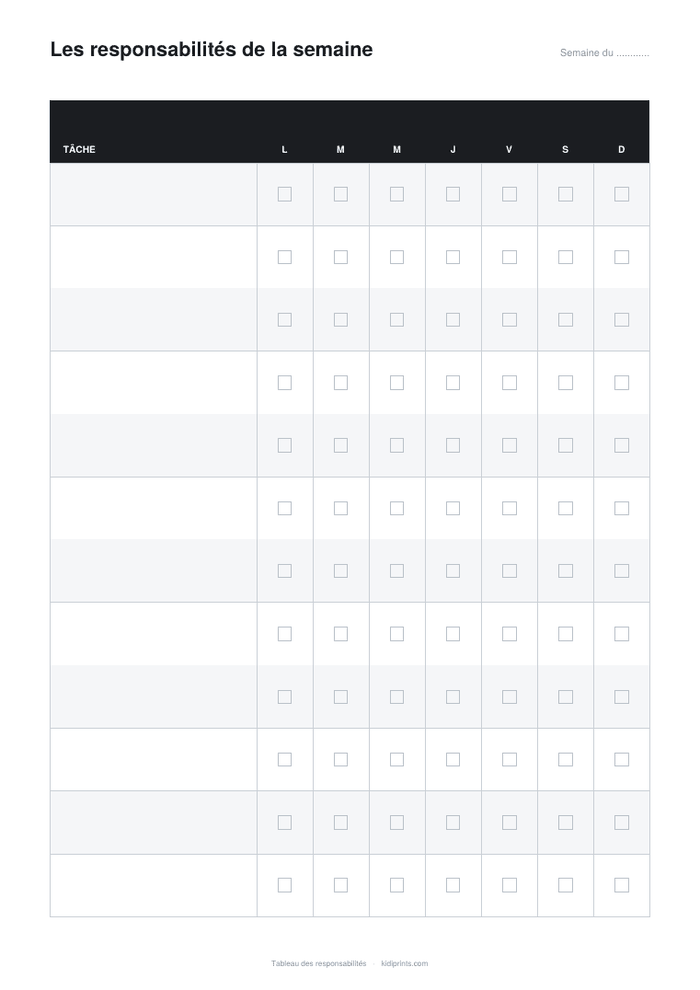 Tableau des responsabilités à imprimer, format A4